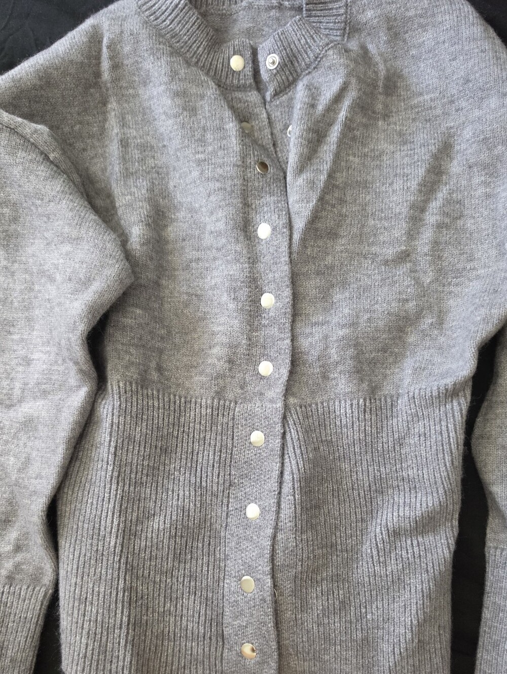 Gray Ribbed Button-Front Women's Sweater - Picture 2 of 2